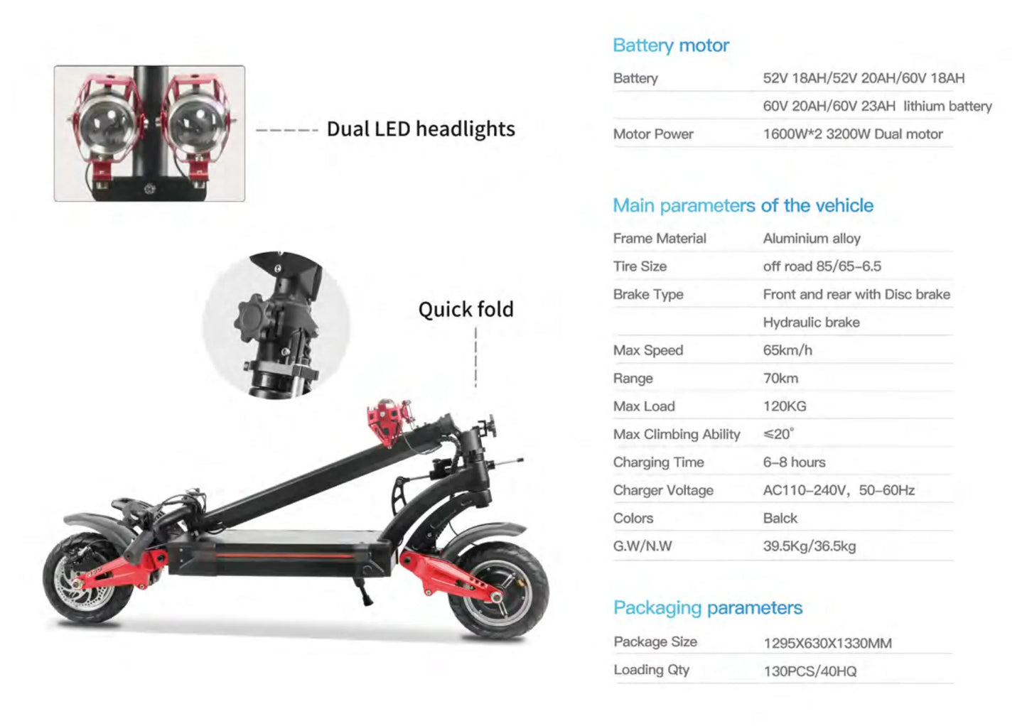 DECE DES20 Adult Electric Scooter 1200W*2 Motor E-Scooter 52V18AH Battery 10 Inch Tire City Escooter.