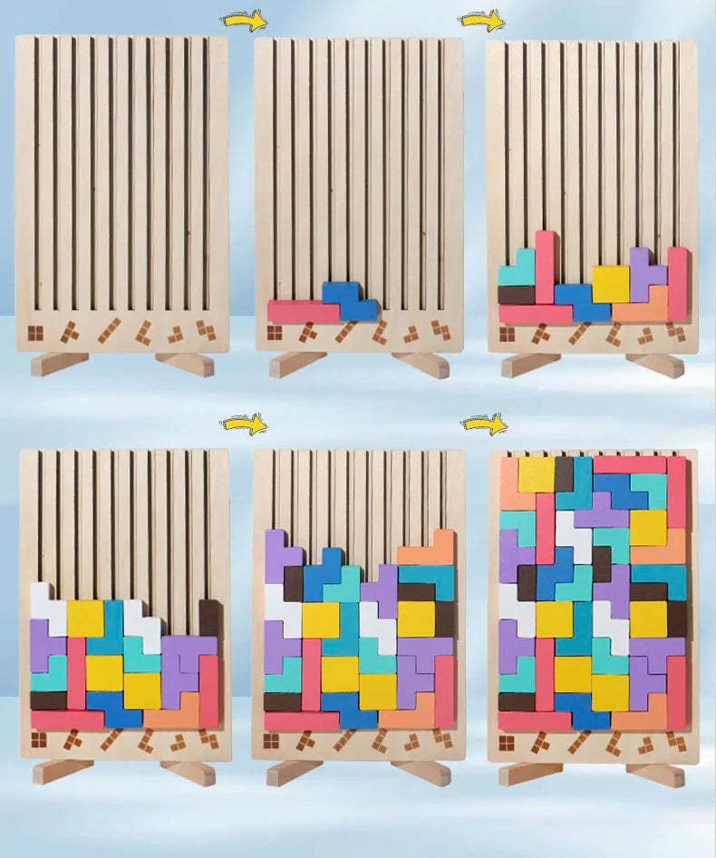 Wooden 3D Russian Blocks Puzzle Brain Teasers Toy Tangram Jigsaw Intelligence Colorful Blocks Montessori Educational.