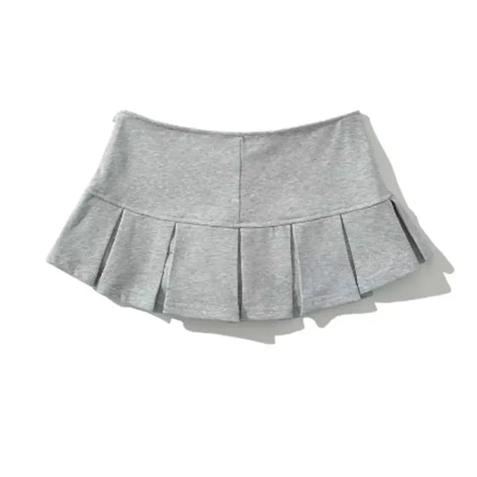 Mooyufon Fabric Y2K Mini Skirt Women Low Waist Wide Pleat Light Grey Sexy Vintage A-line Pleated Skirt Casual Skort Summer.