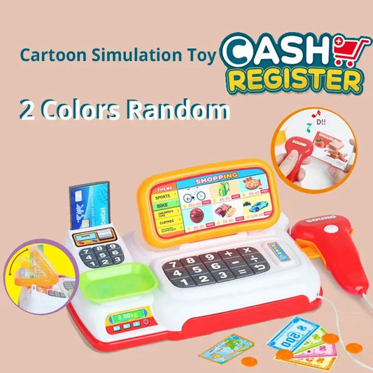 Simulation Cartoon Supermarket Cash Register Toy Home Appliance Series Children Play Home Electric Lighting Sound Register.