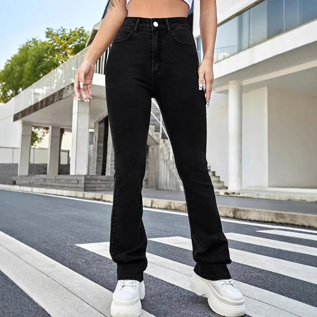 Spring 2025 Women's High Waist Straight Leg Light Blue Jeans Slimming Versatile Denim Pants Fashionable Casual Trousers.