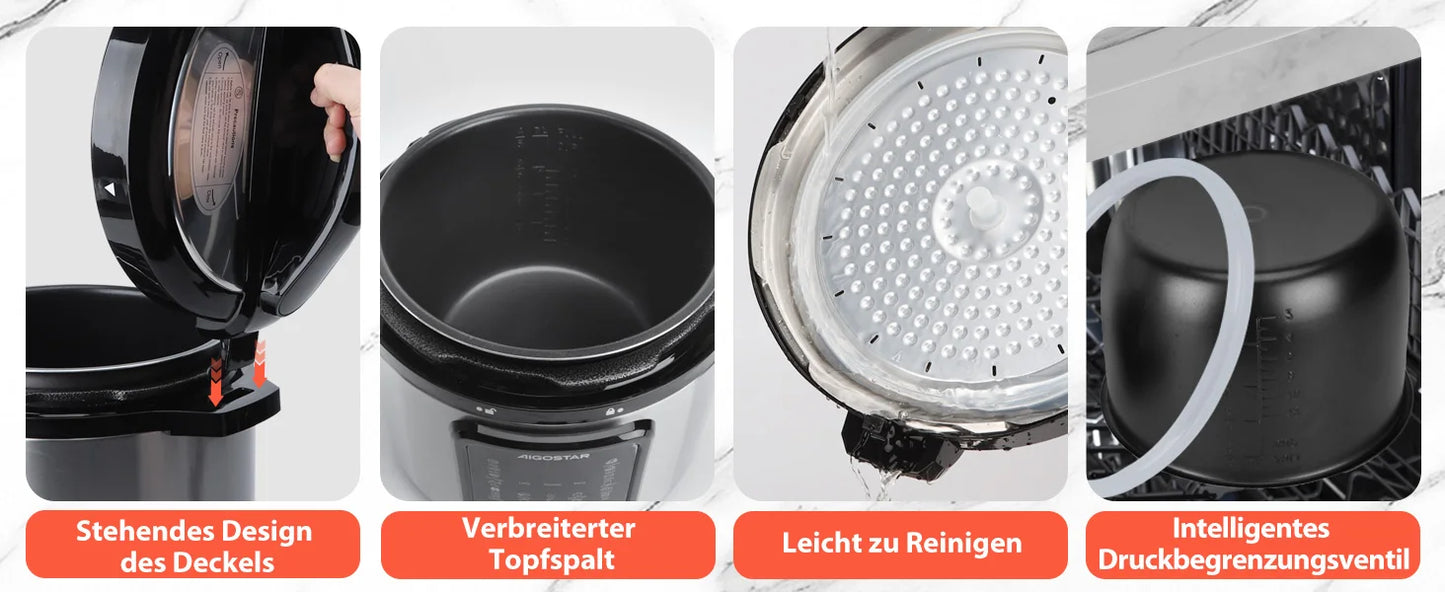 Aigostar Pressure Cooker 6L, 18-in-1 Multicooker, Keep Warm, Non-Stick Coating, Easy Cleaning, Digital Touchscreen, 1000W Pressu.