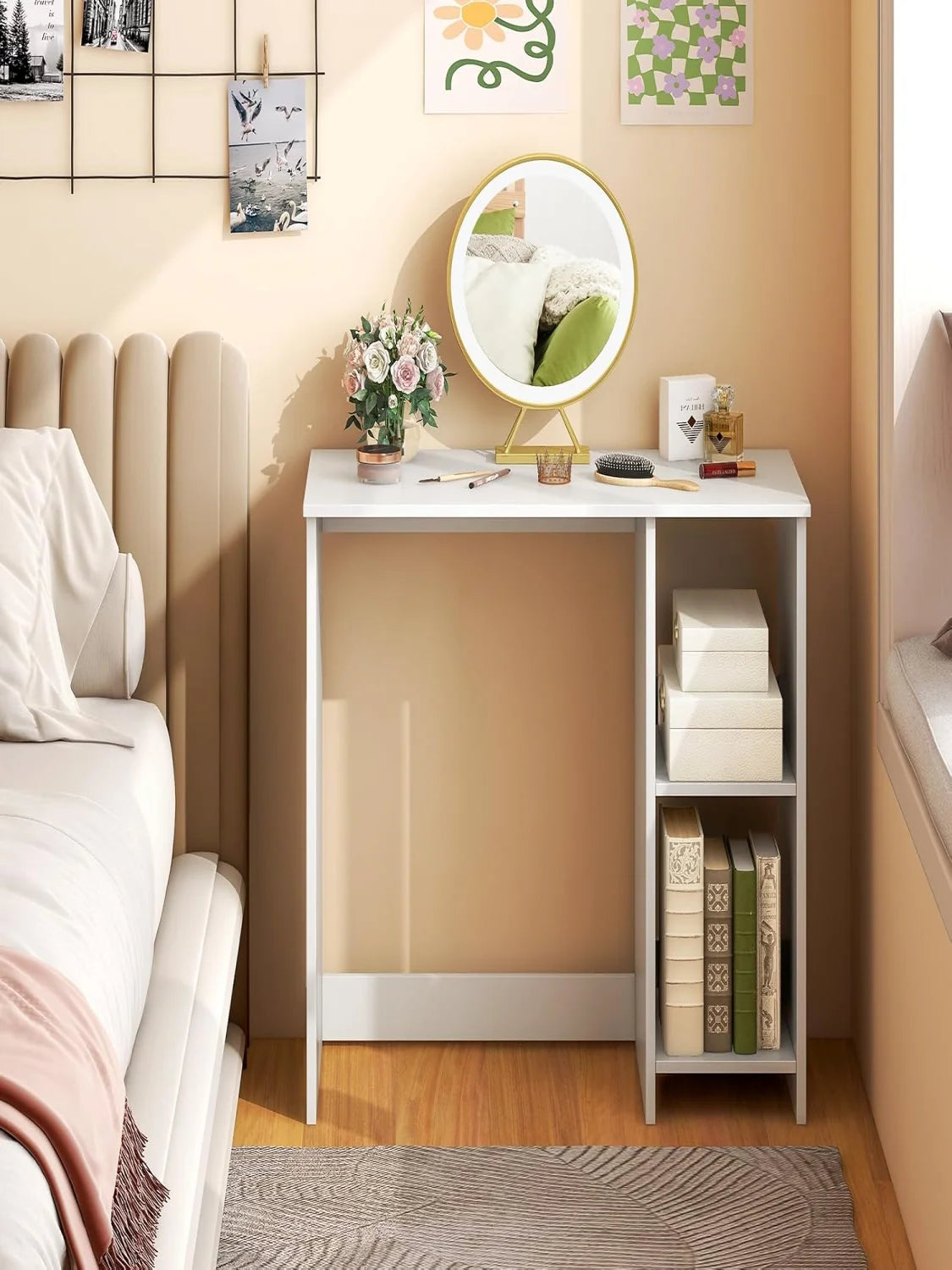 Kleiner Schreibtisch, Computer tisch mit 2 Fächern, PC-Tisch, Büro tisch für kleine Räume, weiß, 80x40x74 cm