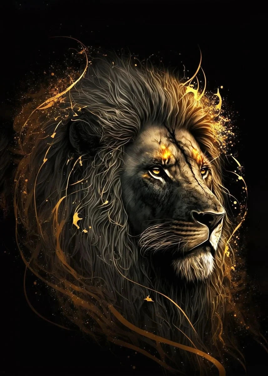 Black and Golden Light Lion Posters Modern Animal Canvas Painting Picture Wall Art for Living Room Home Decoration No Frame.
