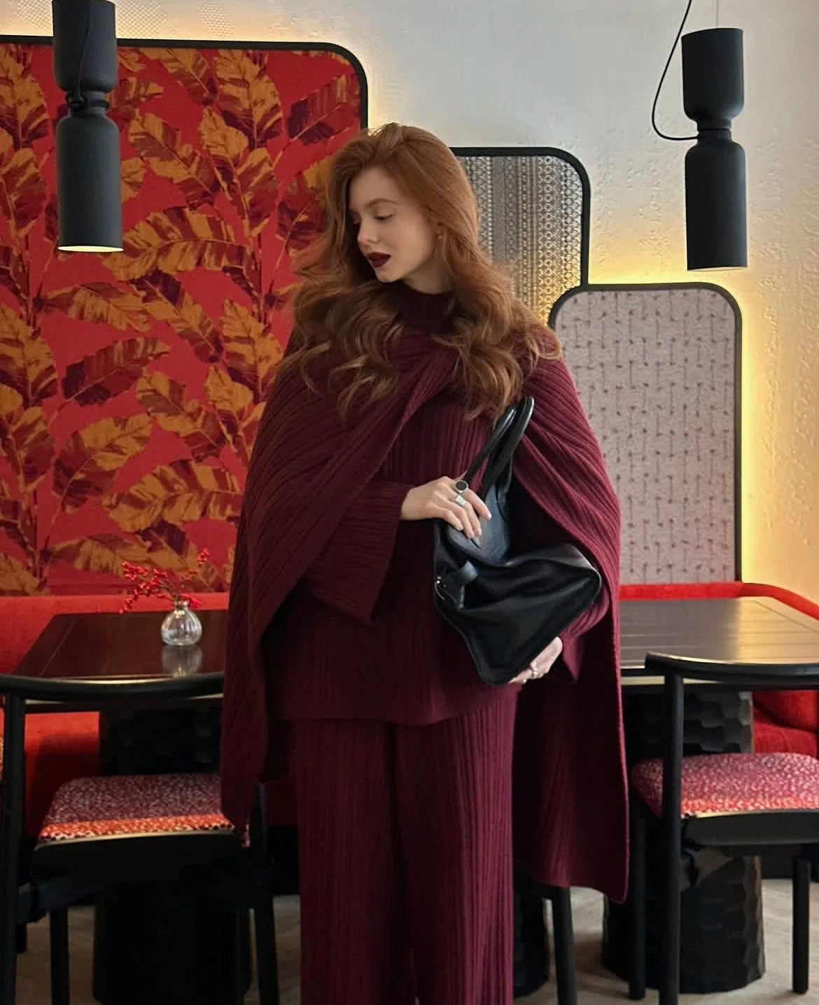 Hirsionsan Soft Elegant Vintage Women Suits 3 Pieces Female Sets O Neck Sweater & Wild Leg Pants with Scarf Knitted TrackSuit