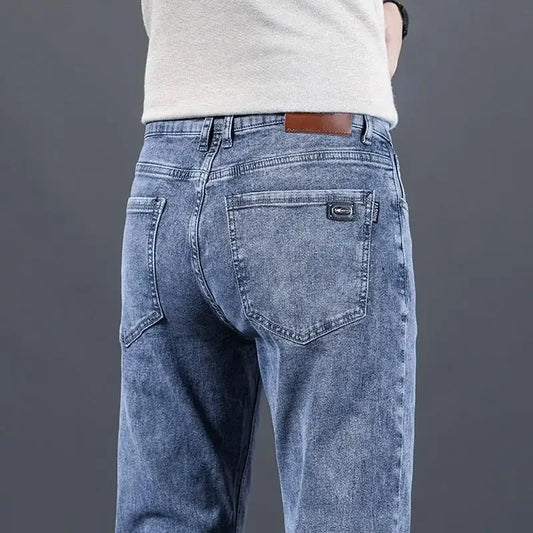 Loose Casual Jeans for Men Mid-aged Thick Winter Long Pants Business Style Straight Leg Spring Autumn Korean Version.