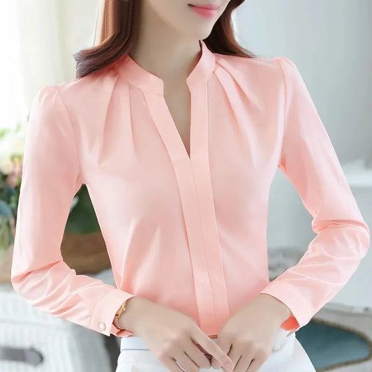 Chiffon Blouse Women Korean Fashion Women Clothing White Shirt Long Sleeve Blouses V-neck Womens Tops Basic Shirts and Blouses.