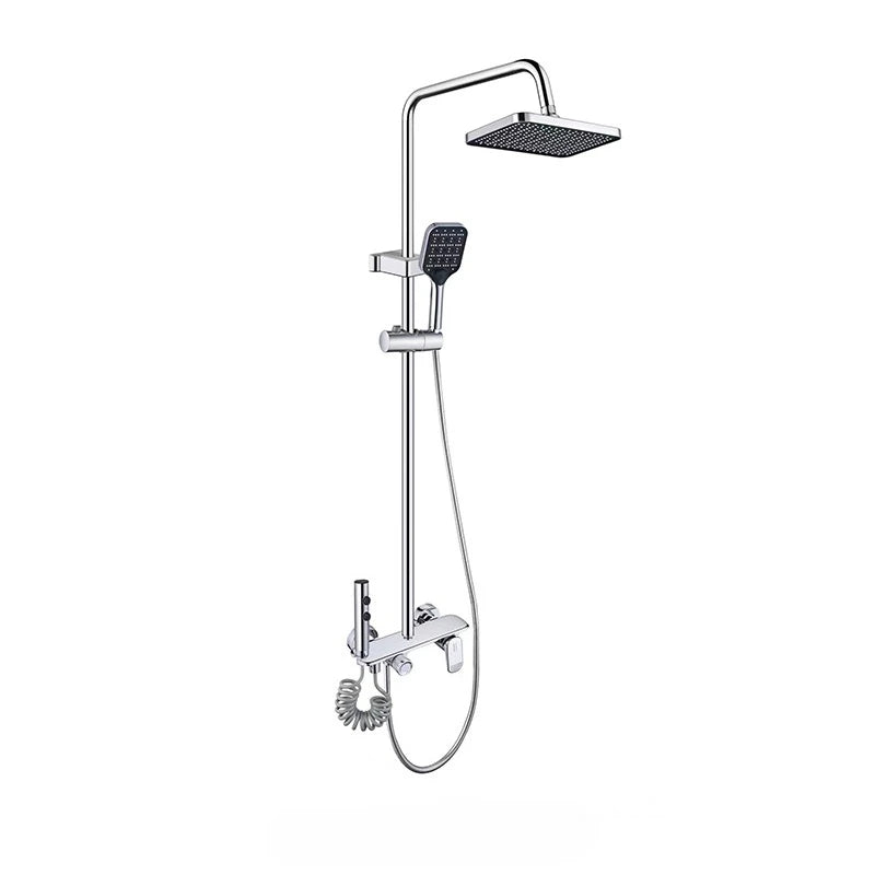 Grey/Chrome Brass Shower System Four Ways Water Outlet Bathroom Shower Faucet Set Rainlfall Hot Cold Bathroom Shower Set