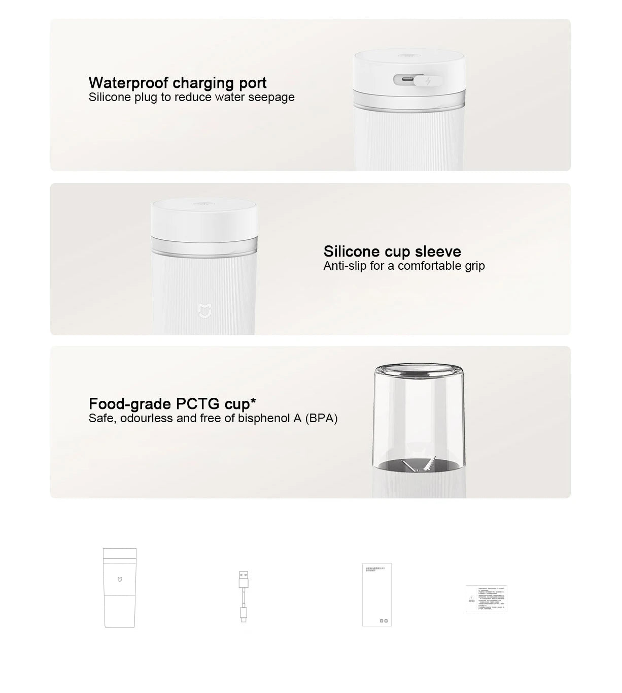 XIAOMI MIJIA Portable Blender,Makes 12 Cups Full Charge,Wireless and Portable,300ML Capacity Mixer Cup Juicer Machine,19,500rpm.