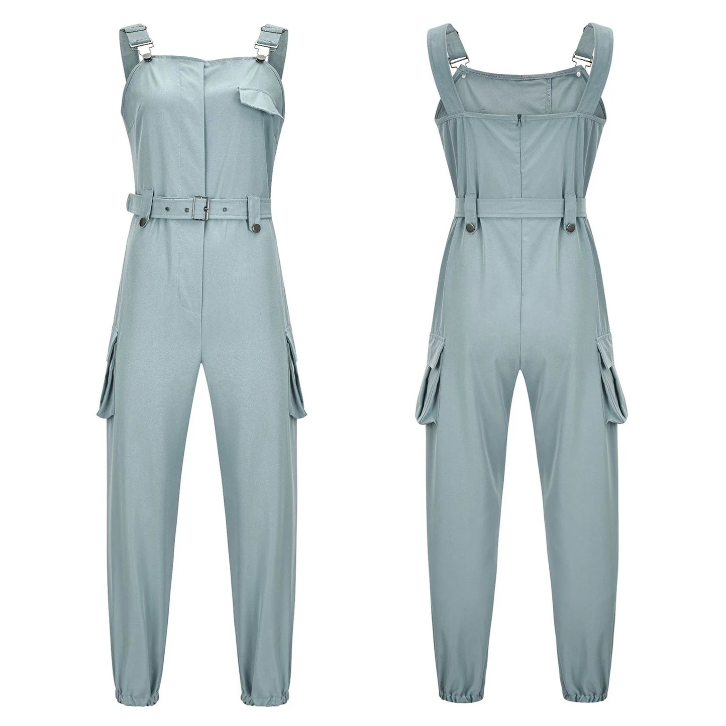 Fashion Womens Jumpsuit Casual Rompers with waist Belt Back Zipper Pockets Camisole Overalls for Daily Wear Office Work Vacation.