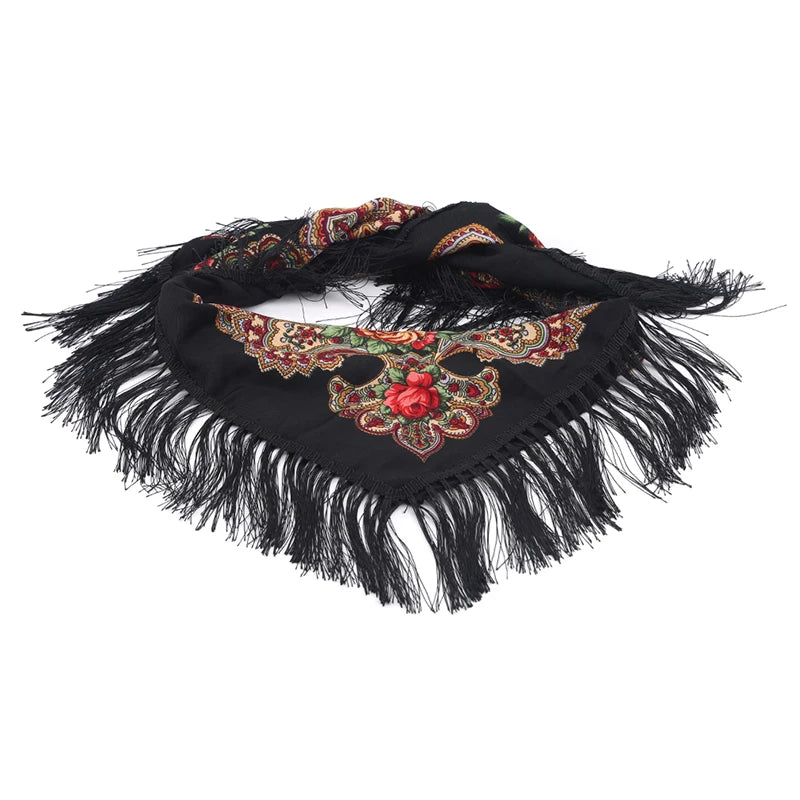 Women Luxury Floral Printed Russian Scarf Ukrainian Fringed Square Scarves Babushka Handkerchief Head Wraps Travel Shawl
