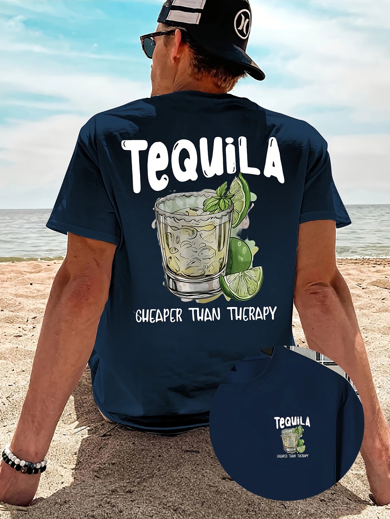 New Summer Tequila Cheaper Than Therapy Meme Graphic Cotton T-shirt For Men Short Sleeve Outdoor Streetwear Casual Unisex Tops.