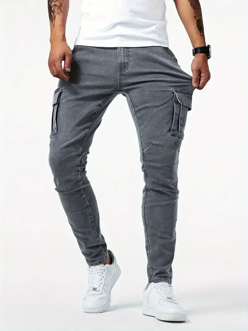 Neue Jeans Herren Seitentasche Skinny Jeans Schlank Einfarbig Hohe Taille Denim Bleistift Hosen Sommer.