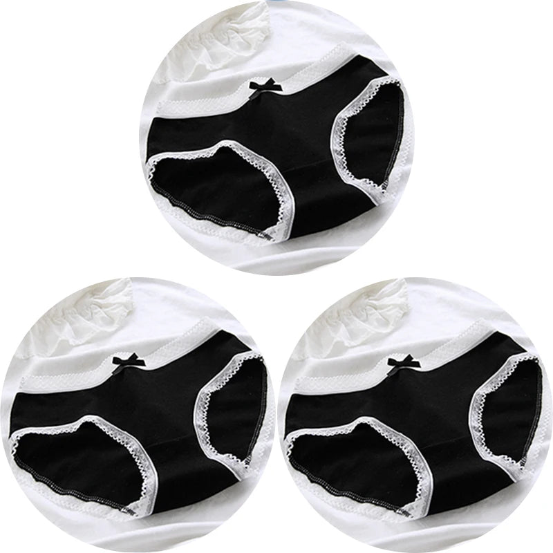 3Pcs/set Women Sexy Cotton Panties Underwear Seamless Soft Briefs Skin-Friendly Female Lingerie Mid-waist Black Underpants.