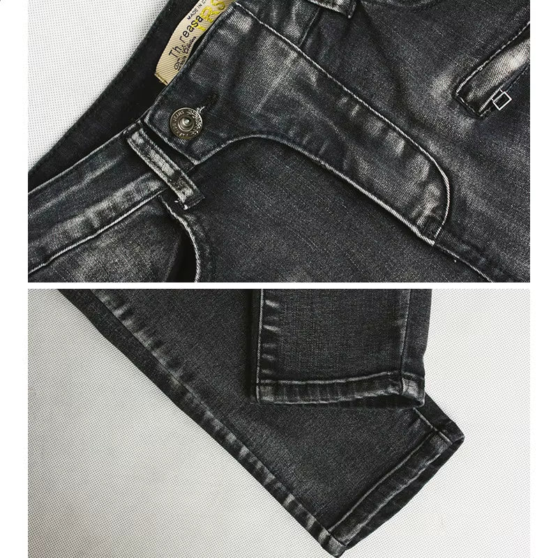 Stretch Ripped Jeans Tall Women Torn Pencil Pants Designer Gothic Punk Motorcycle Denim Trousers Female Low Waist Streetwear.