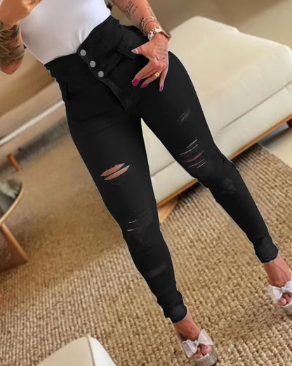 Pencil Pants Jeans Women Pencil Pants Bodycon High Waist Casual Long Pant Sheath Denim Trousers Tie Y2K Trouser Spring 2024.