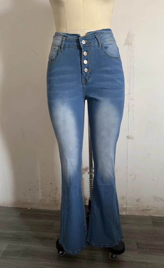 High Waist Bell Bottom Jeans Trendy Wear Washed Out Street Style Women'S Denim Pants.