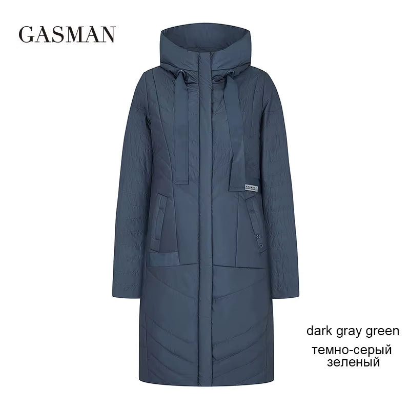 2022 Autumn Fashion Slim Thin down Jacket Women Pocket Coat Hoodies Solid Space Cotton Female Long Jacket Coat Spring New.