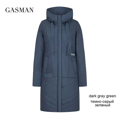 2022 Autumn Fashion Slim Thin down Jacket Women Pocket Coat Hoodies Solid Space Cotton Female Long Jacket Coat Spring New.