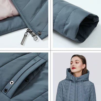 2022 Autumn Fashion Slim Thin down Jacket Women Pocket Coat Hoodies Solid Space Cotton Female Long Jacket Coat Spring New.