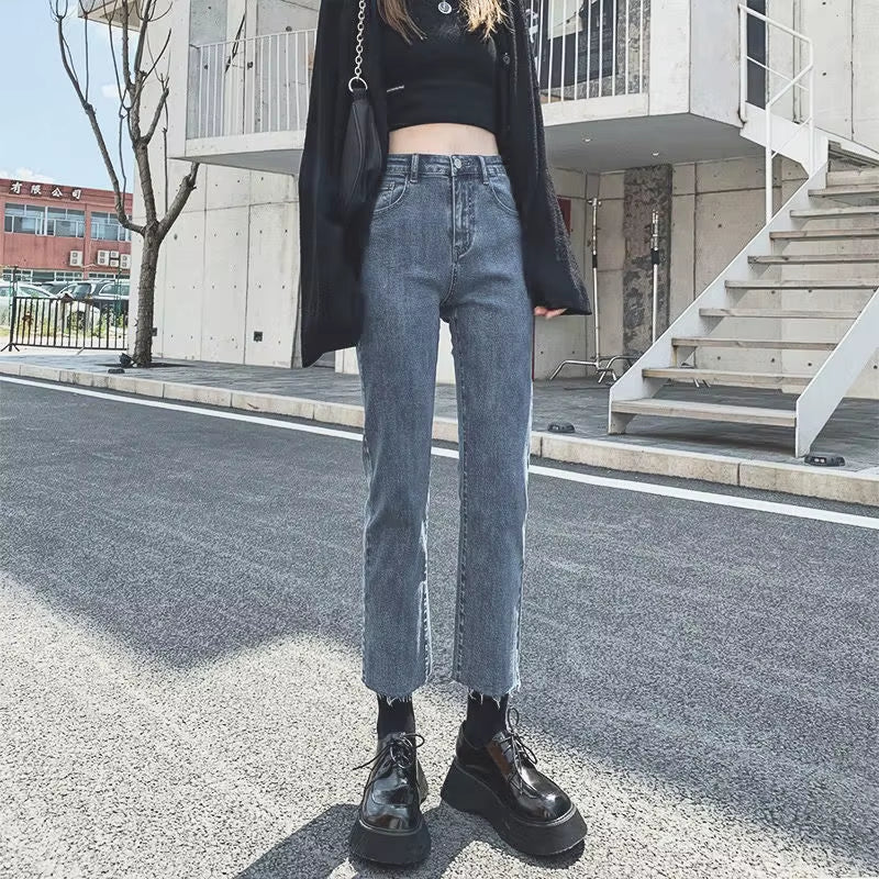 Ankle-Length Jeans Women Ripped Vintage Elasticity High Quality Washed Harajuku All-Match Students Leisure Lady Daily Female New.