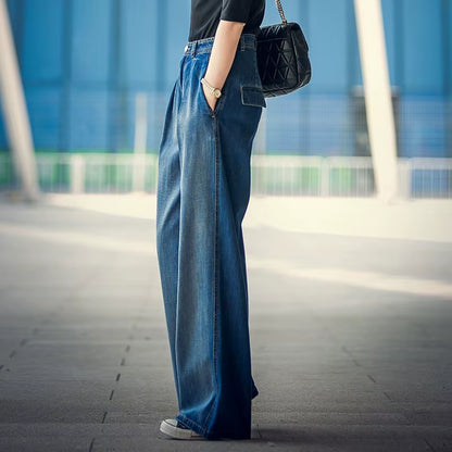 Jeans Women'S Wide-Leg Jeans 2022 Y2K Streetwear High Waist Vintage Trousers Casual Simple Blue Buttons Straight Denim Long Pant.