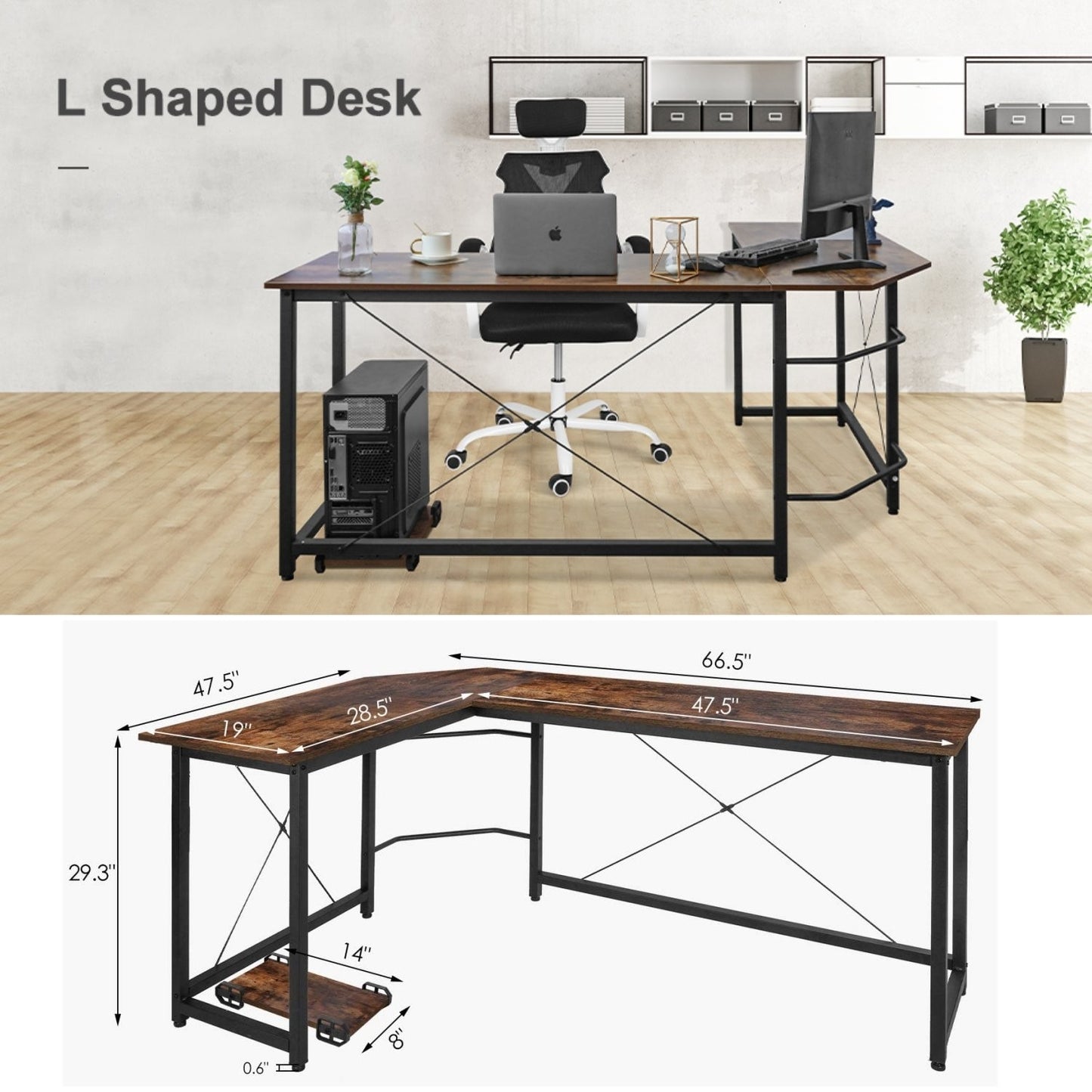 L-förmiger Schreibtisch, Computer-Eckschreibtisch, PC-Gaming-Schreibtisch, Tisch, Büro, Arbeitsplatz, 167 x 120 x 75 cm