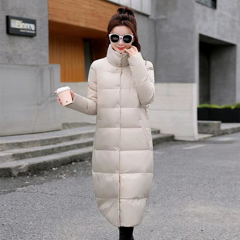 2021 Winter Women Jacket X-Long Stand-Up Collar Cotton Padded Female Coat High Quality Warm Womens Parka Manteau Femme Hiver.