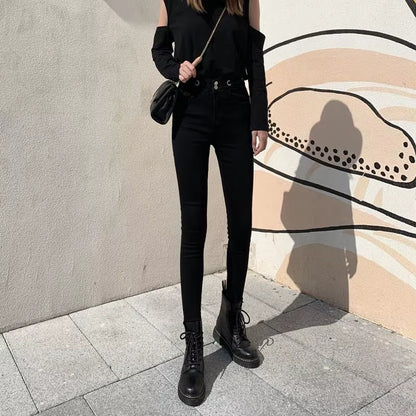Women Jeans Cotton Solid Female Pencil Trousers Skinny Slim Fit High Waist All-Match Stretchy Stylish Casual Streetwear Chic New.