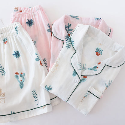 Japanische einfache kurze Pyjamas Frauen 100 % Baumwolle kurze Ärmel Damen Pyjama Sets Shorts süße Cartoon Nachtwäsche Frauen Homewear.