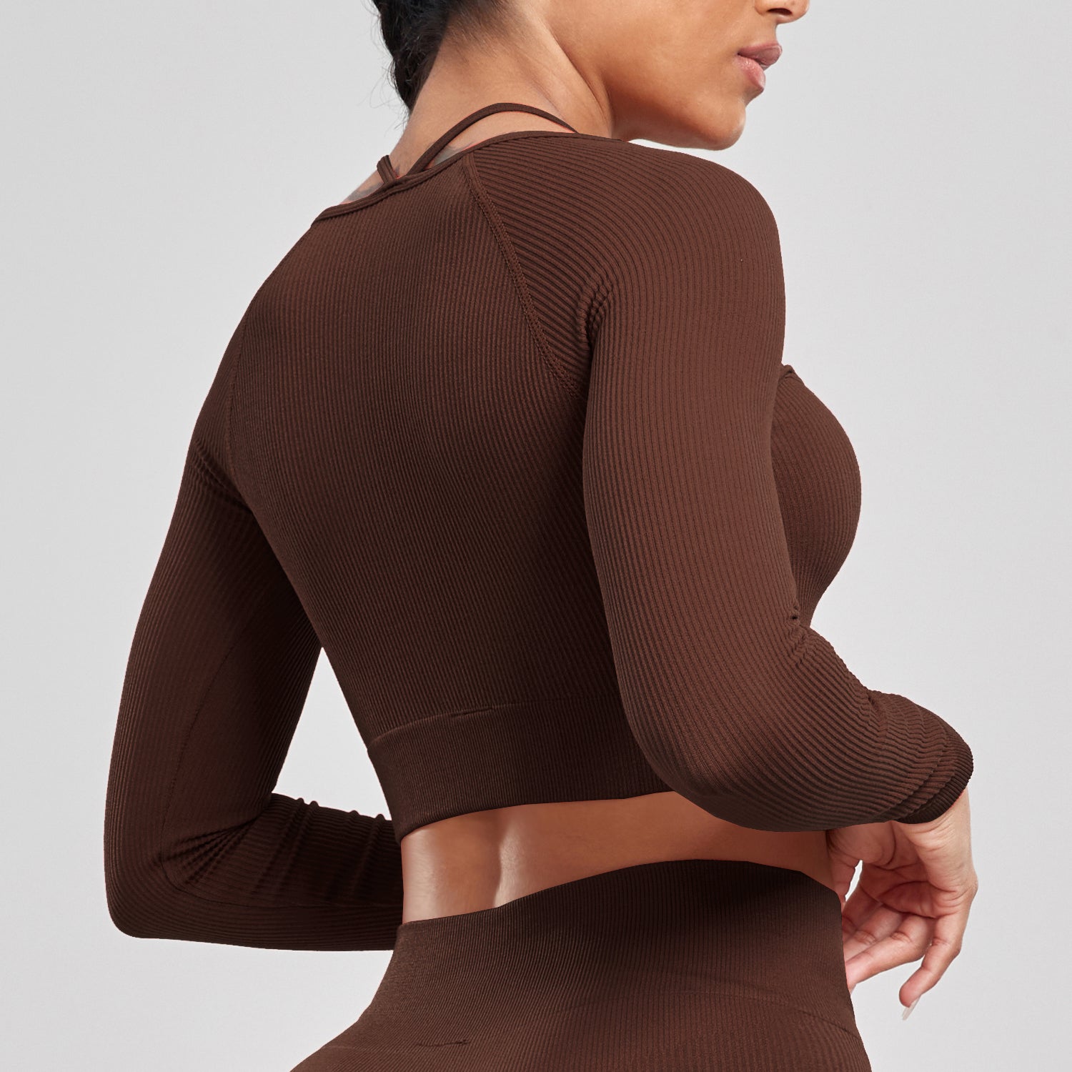 CHRLEISURE Ribbed Seamless Crop Top Women's Long Sleeve Sports Shirt  Elastic Slim Workout Tee Outdoor Yoga Shirts Gym Wear.