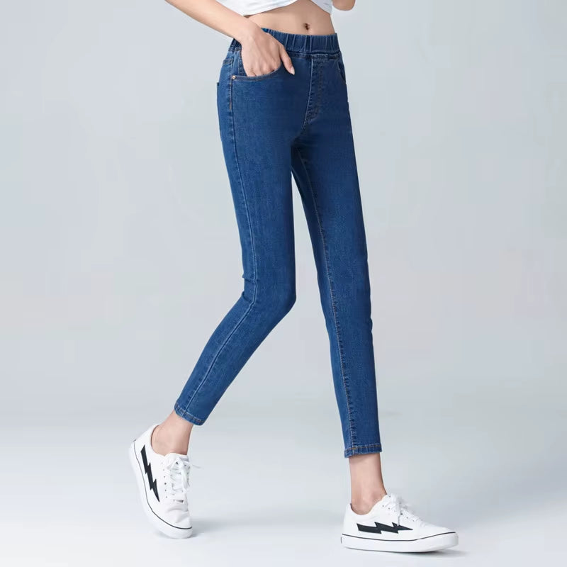 Women'S Elastic High Waist Skinny Jeans Clothes 5XL 6XL Fashion Women Black Blue Pocket Mom Jeans Skinny Stretch Denim Pants.