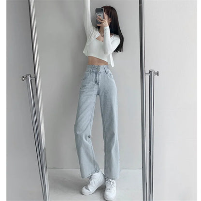 High Waist Loose Comfortable Jeans for Women Streetwear Fashionable Straight Pants Mom Jeans Washed Boyfriend Jeans.