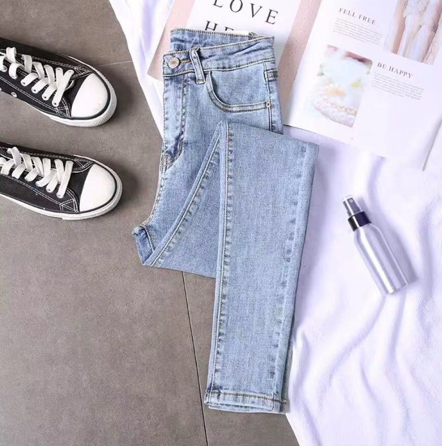 Elastic Strech Jeans for Women High Waist Full Length Skinny Pencil Black Blue Denim Pants Slim Streetwear Female Trousers.