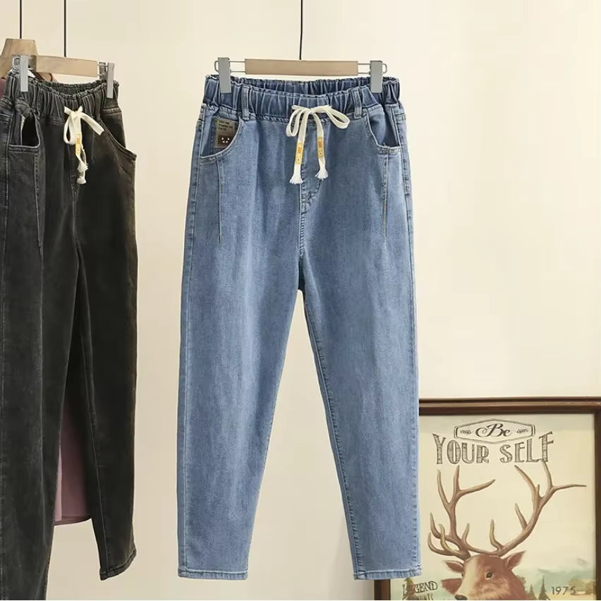 XL-4XL Spring Autumn Large Size Harem Jeans Woman High Waist Elastic Denim Pants Women Baggy Mom Jeans Vaqueros Mujer.