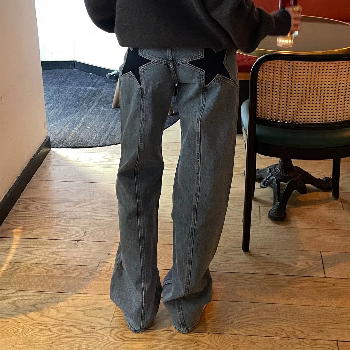 Women'S Y2K Vintage Jeans Aesthetic Star Pattern Print Loose Straight Leg Denim Long Pants Casual Low Waist Trousers.