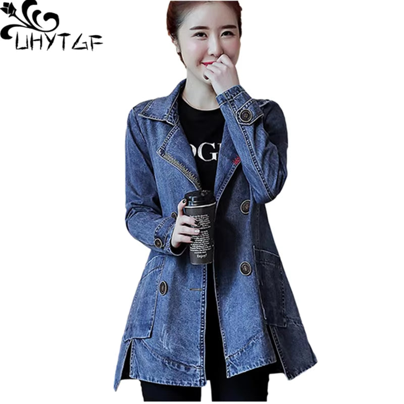2024 Denim Jacket Women Coat Top Spring Autumn Jeans Jacket Women Clothes Double-Breasted Female Blue Loose Size Coat 68.