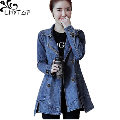 2024 Denim Jacket Women Coat Top Spring Autumn Jeans Jacket Women Clothes Double-Breasted Female Blue Loose Size Coat 68.