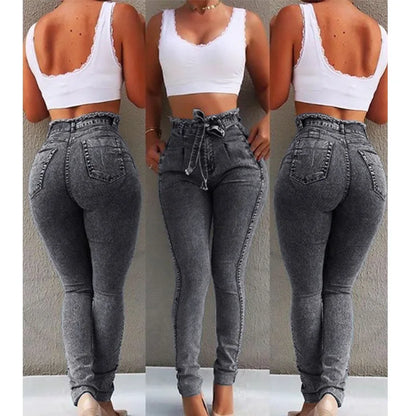 High Waist Jeans for Women Slim Stretch Denim Jean Bodycon Tassel Belt Bandage Skinny Push up Jeans Woman Clothe 4XL 5XL.