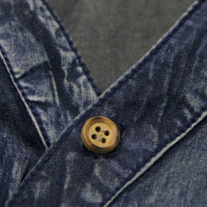 Spring'S New Adult Women'S Retro Dark Blue Jeanswear V-Neck Midsleeved Embroidery Belt Slimming Denim Dress.