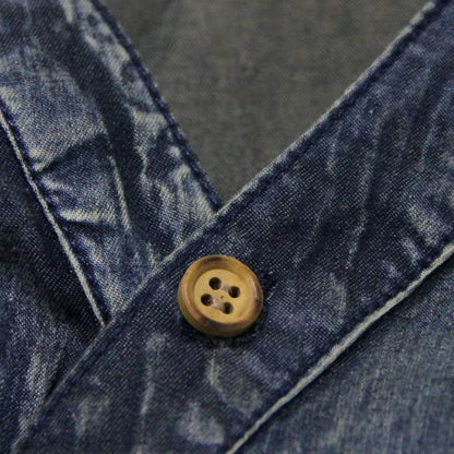 Spring'S New Adult Women'S Retro Dark Blue Jeanswear V-Neck Midsleeved Embroidery Belt Slimming Denim Dress.