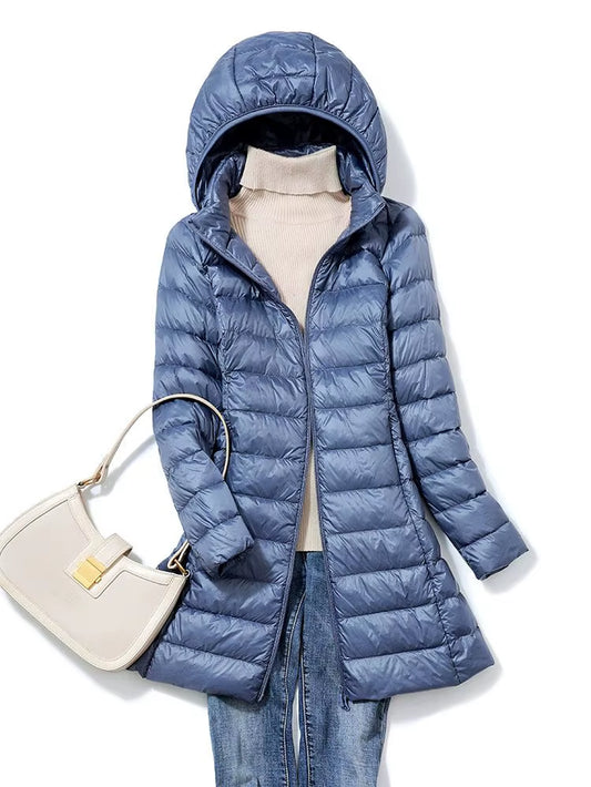 0-10℃ Women Winter Jackets Ultralight Portable Puffy Thin down Coat Hooded Female Duck down Jacket Hood Detachable Outerwear.