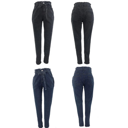 High Waist Jeans for Women Slim Stretch Denim Jean Bodycon Tassel Belt Bandage Skinny Push up Jeans Woman Clothe 4XL 5XL.