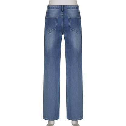 Women'S Harajuku Print Jeans Floral Print Vintage Aesthetic Baggy Straight Pants Grunge Casual Outfits Trousers Streetwear Y2K.