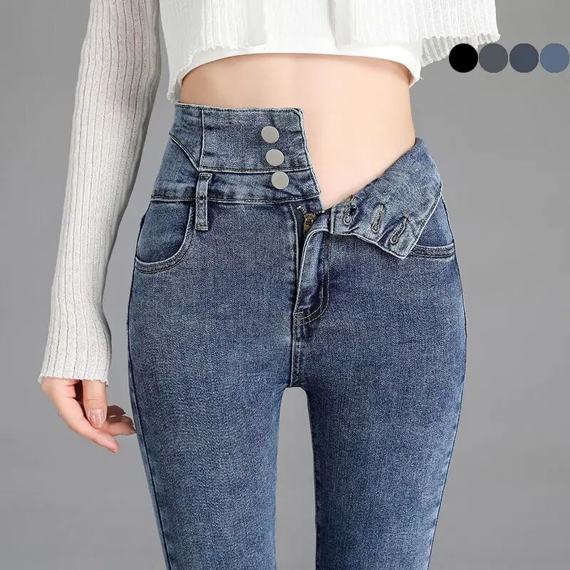 High-Quality New Vintage High-Waist Stretch Skinny Jeans, Women'S Fashion Stretch Button Pencil Pants, Mom Casual Jeans Pants.