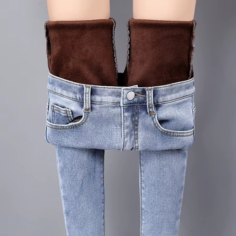 Winter Warm Jeans Woman 2022 High Waist Casual Velvet Ladies Trousers Female Pantalon Denim Jeans for Women Pants Clothe.