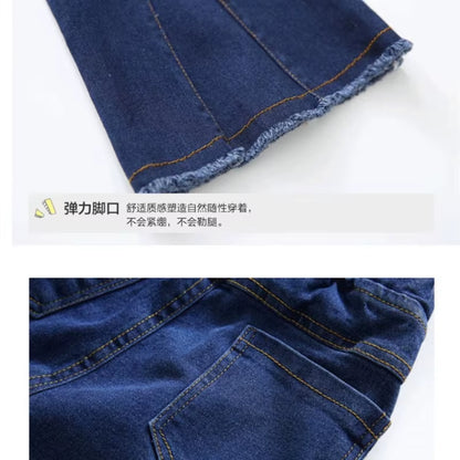 Fashion Girls Denim Bell-Bottoms Jeans Solid Children'S Clothing Spring Summer Pants Kids Vintage Jeans 4 5 7 9 11 13 Year Old.