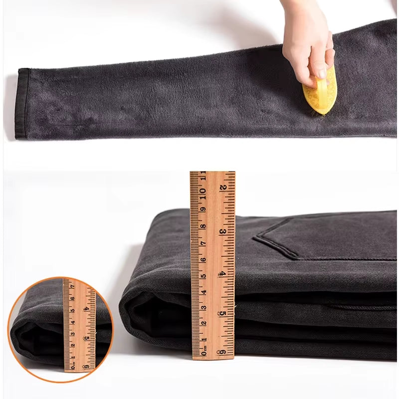 Warm Winter Size Slim Jeans Women Advanced Stretch Cotton Denim Pants Thick Fleece Student Trousers Blue Black Gray.