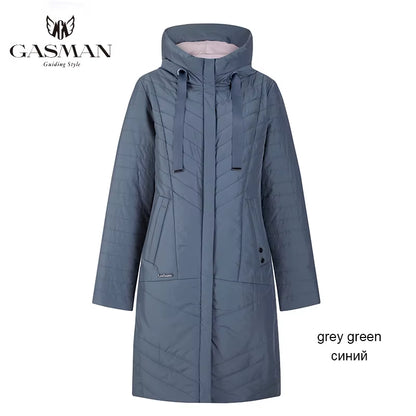 2022 Autumn Fashion Slim Thin down Jacket Women Pocket Coat Hoodies Solid Space Cotton Female Long Jacket Coat Spring New.