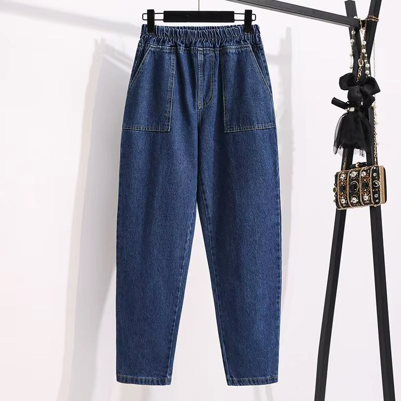 Women High Waist Casual Jeans New Arrival 2021 Simple Style Solid Color All-Match Loose Female Straight Denim Pants B025.